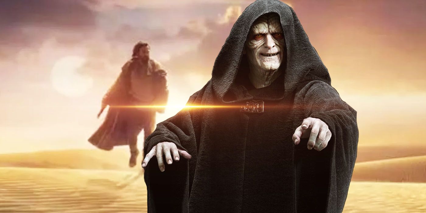 An image of Palpatine before a promo image from the show Obi-Wan.