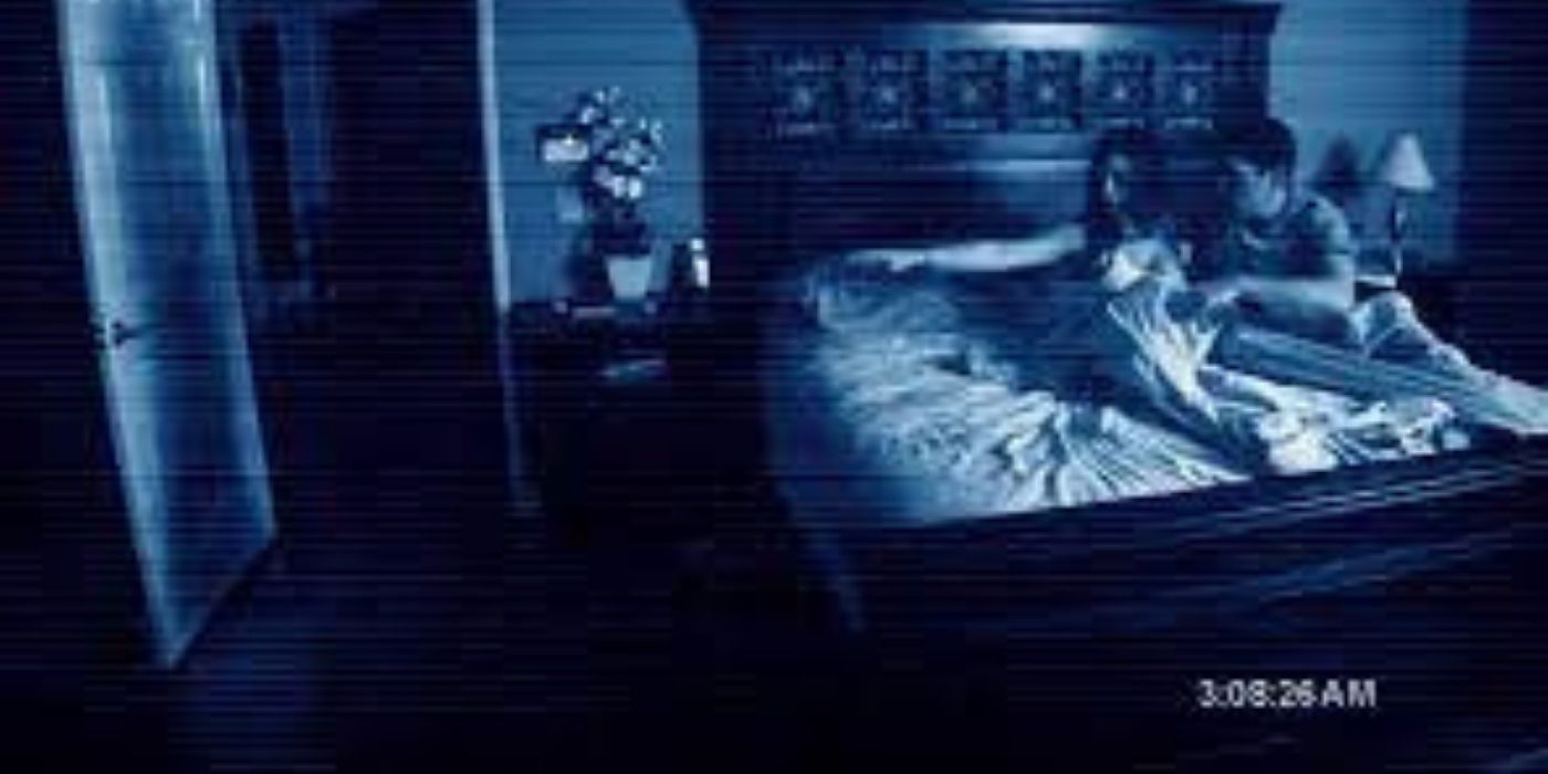 Bedroom surveillance footage in Paranormal Activity 1.