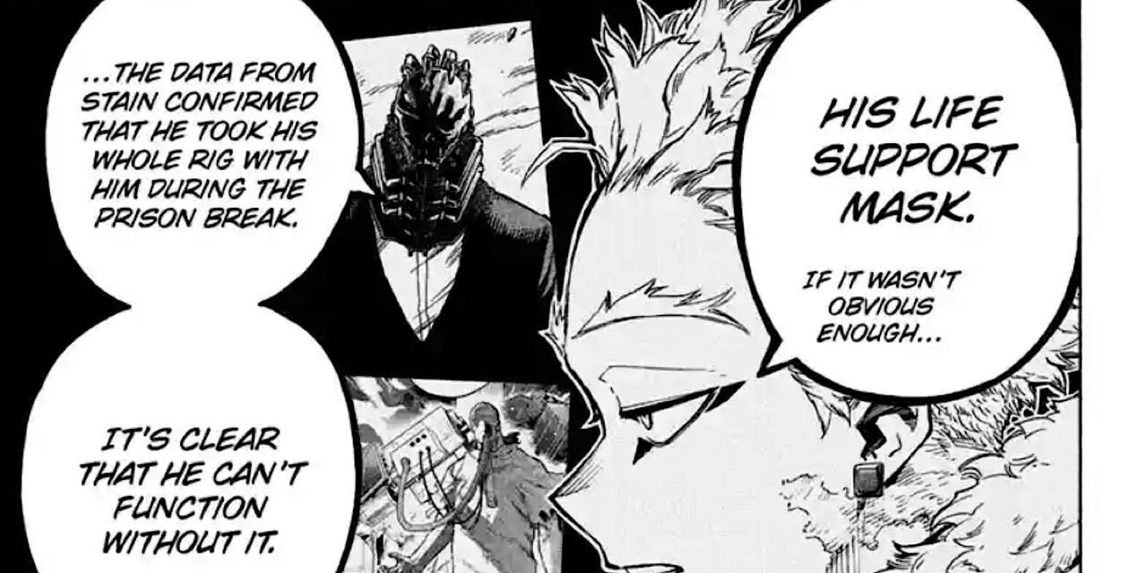 Hawks explaining that All For One can't survive without his mask