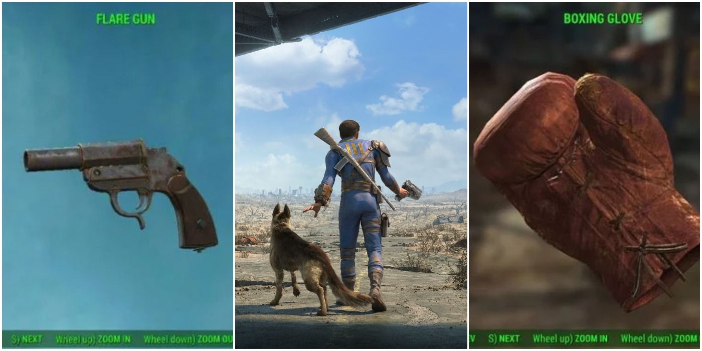 fallout four a flare gun, a survivor with a dog, and a boxing glove