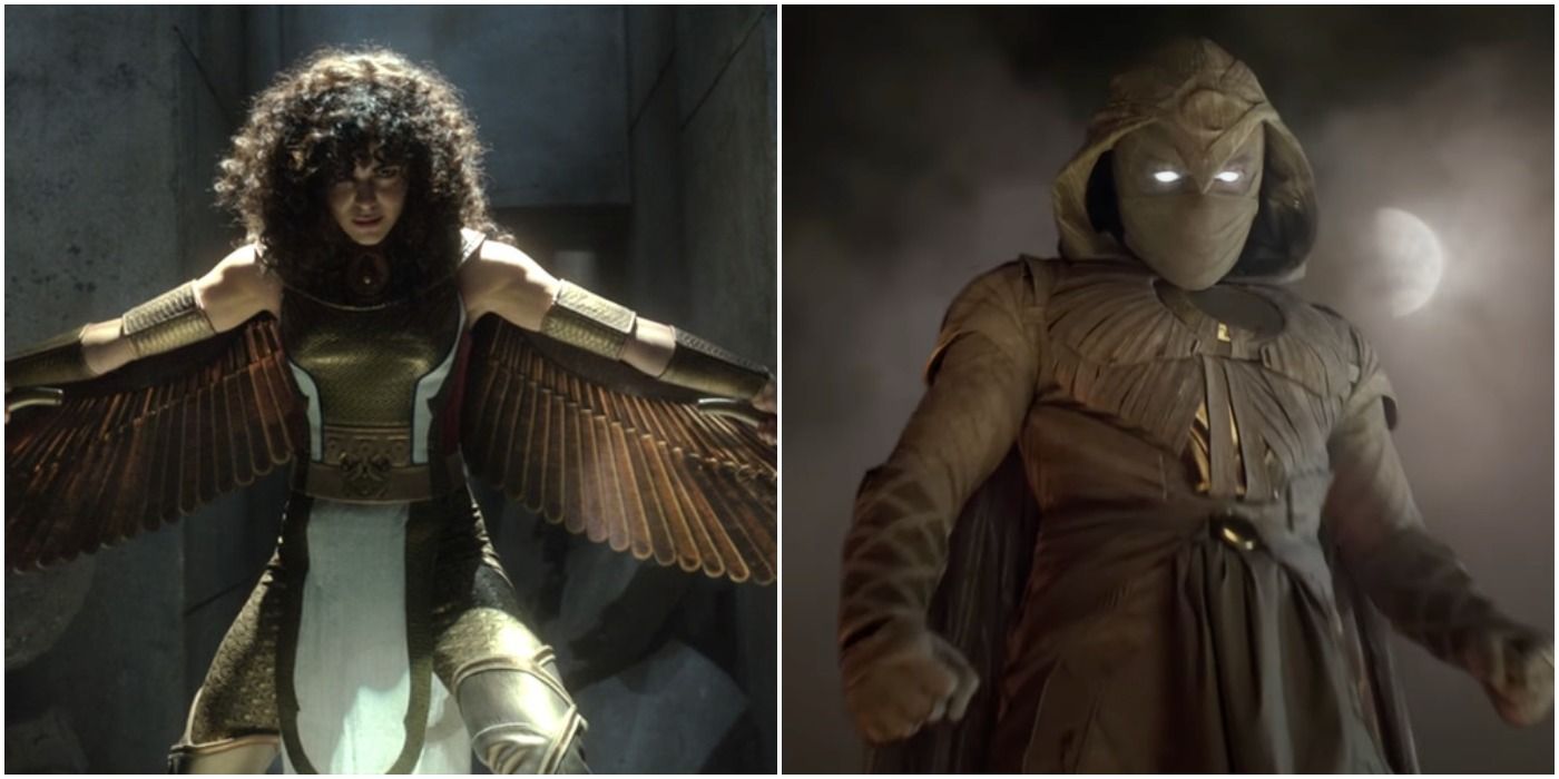 A split image of Layla and Moon Knight from Marvel's Disney+ series Moon Knight.