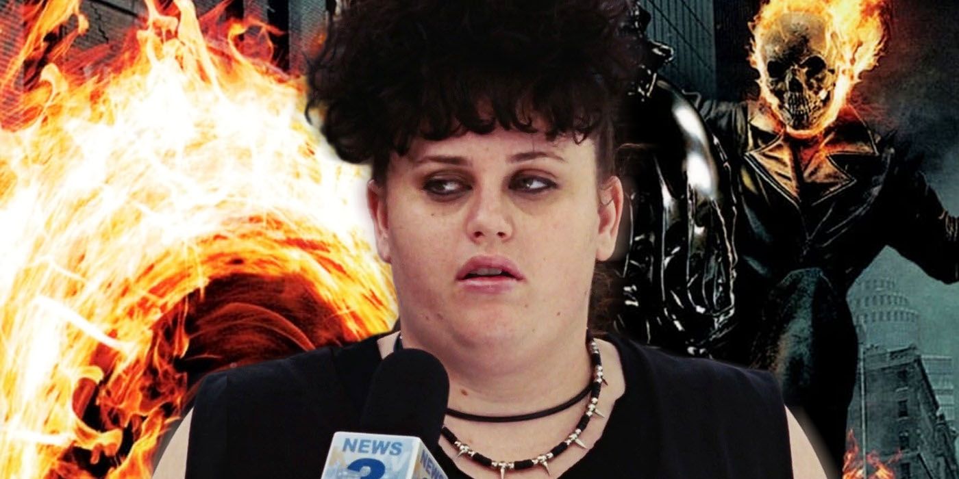 Rebel Wilson's unnamed character and Ghost Rider from the film of the same name.