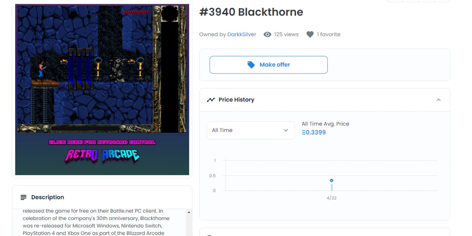 The Blackthorne NFT from MetaGravity's Retro Arcade Collection