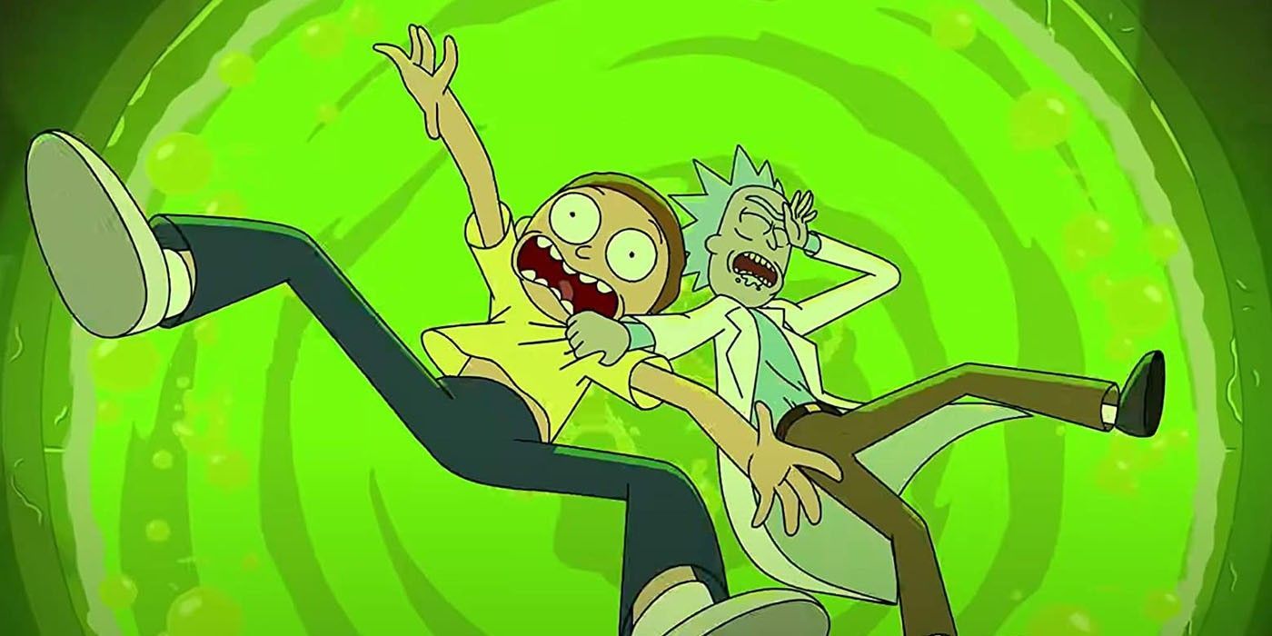 rick and morty falling into a vat of acid
