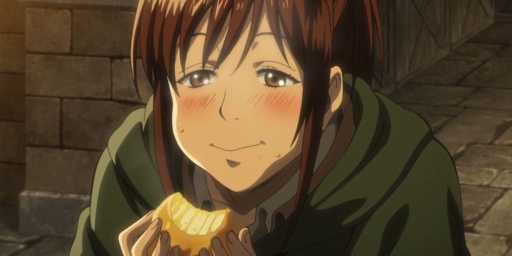 Sasha Braus eating a potato In Attack On Titan.