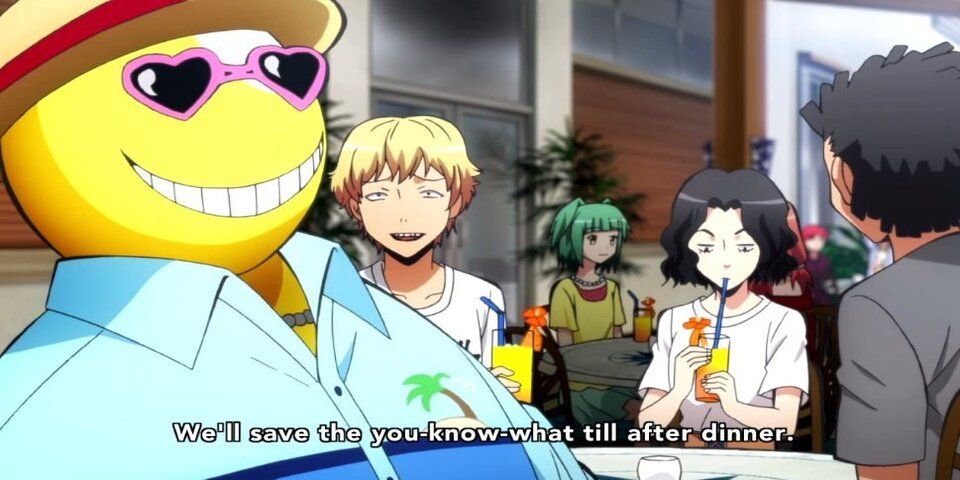 the cast of Assassination Classroom at the beach