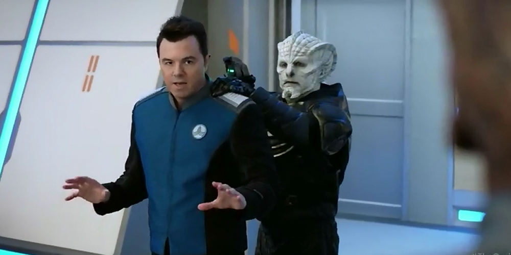 Captain Mercer Held Up By A Krill on The Orville