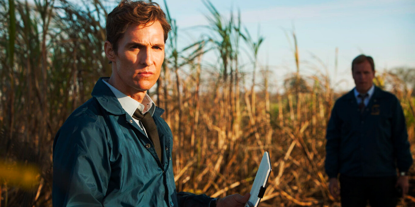 Rust Cohle stands in a field in True Detective.