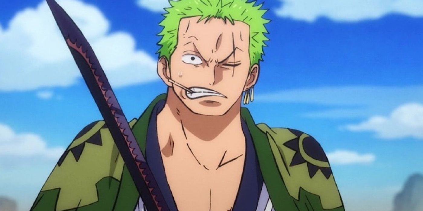 Zoro drawing his sword to be ready to fight in One Piece