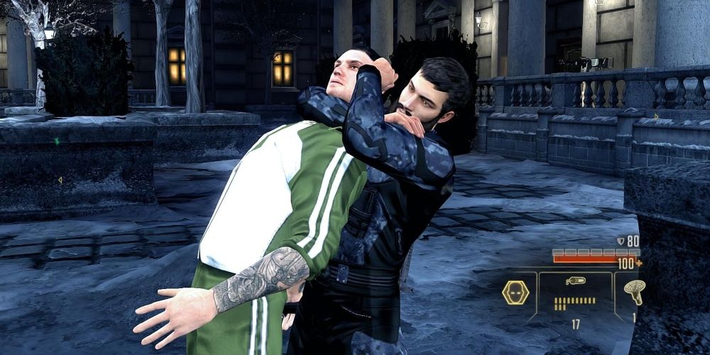 Mike Thorton choking an enemy unconscious in Alpha Protocol game