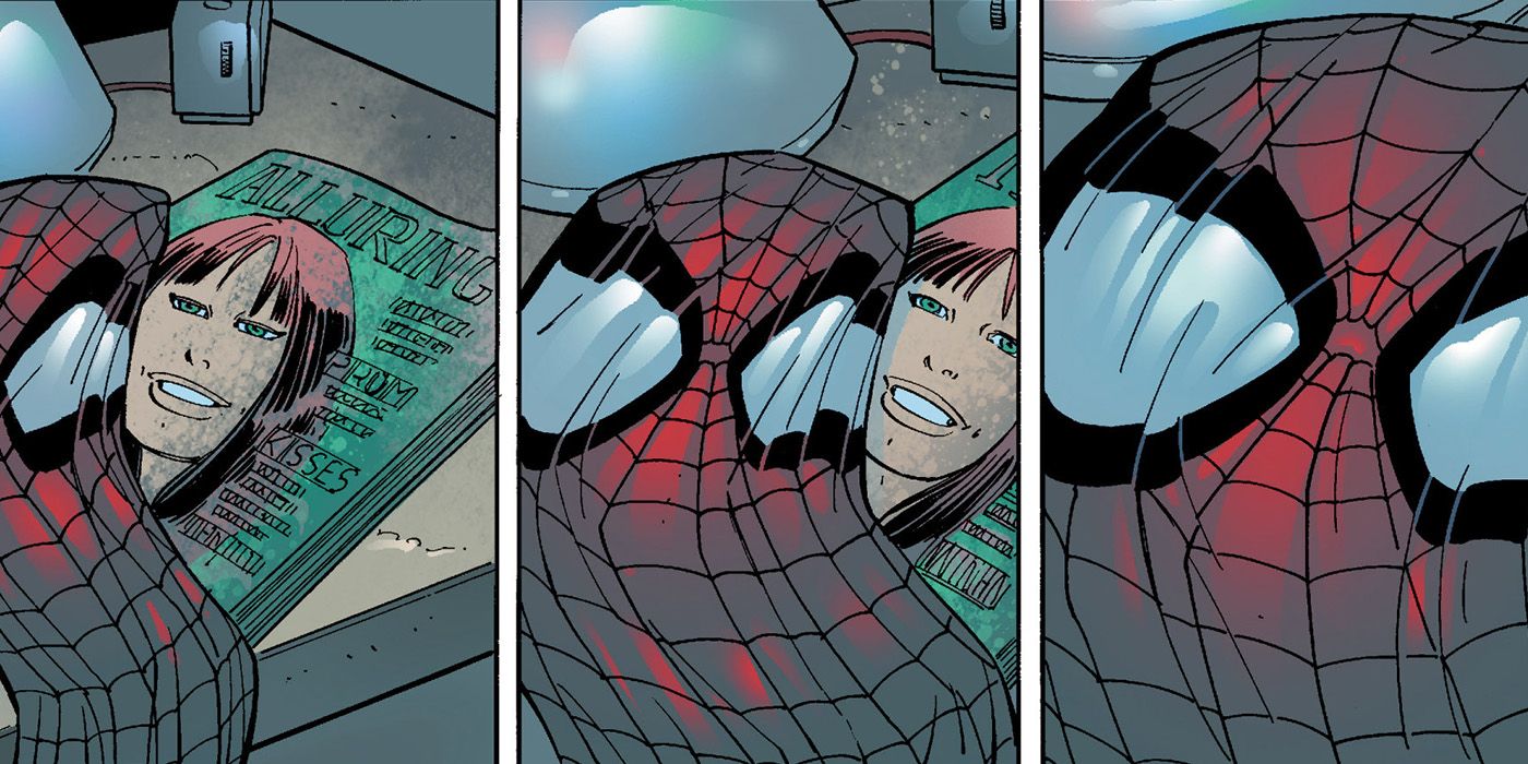 Spider-Man's mask sits on MJ's magazine