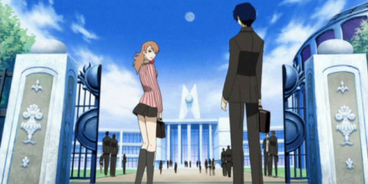 Yukari introducing the Male Protagonist to Gekkoukan High School in Persona 3