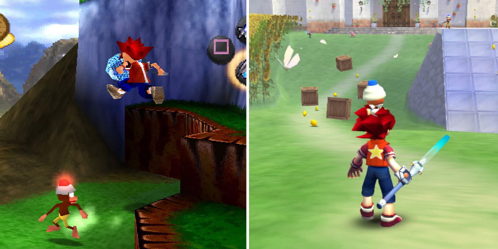 Spike trying to catch monkeys in Ape Escape and Ape Escape 2
