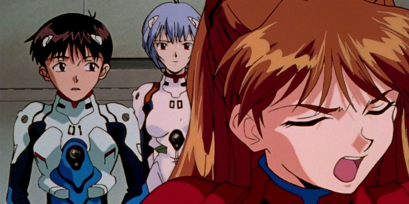 Asuka yelling at Shinji and Rei