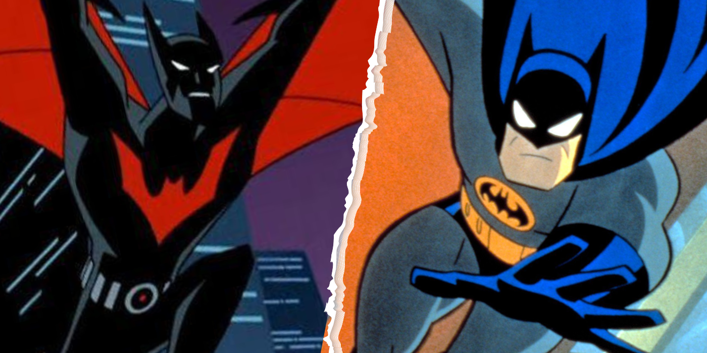 A split image of Batman Beyond Terry McGinnis Vs Animated series' Batman