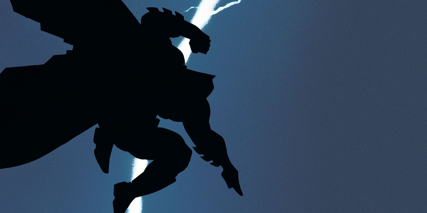 Batman illuminated by lightning in DC's The Dark Knight Returns.