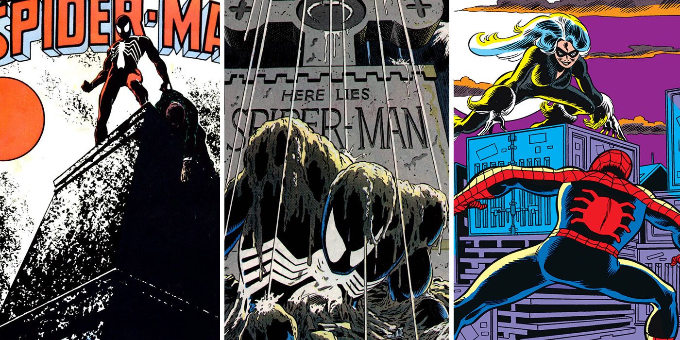 Spider-Man wears the symbiote suit, climbs out of his own grave, and meets Black Cat
