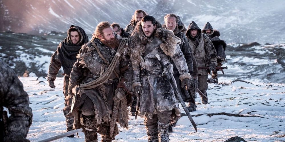 Jon Snow taking his group beyond the Wall in Game of Thrones