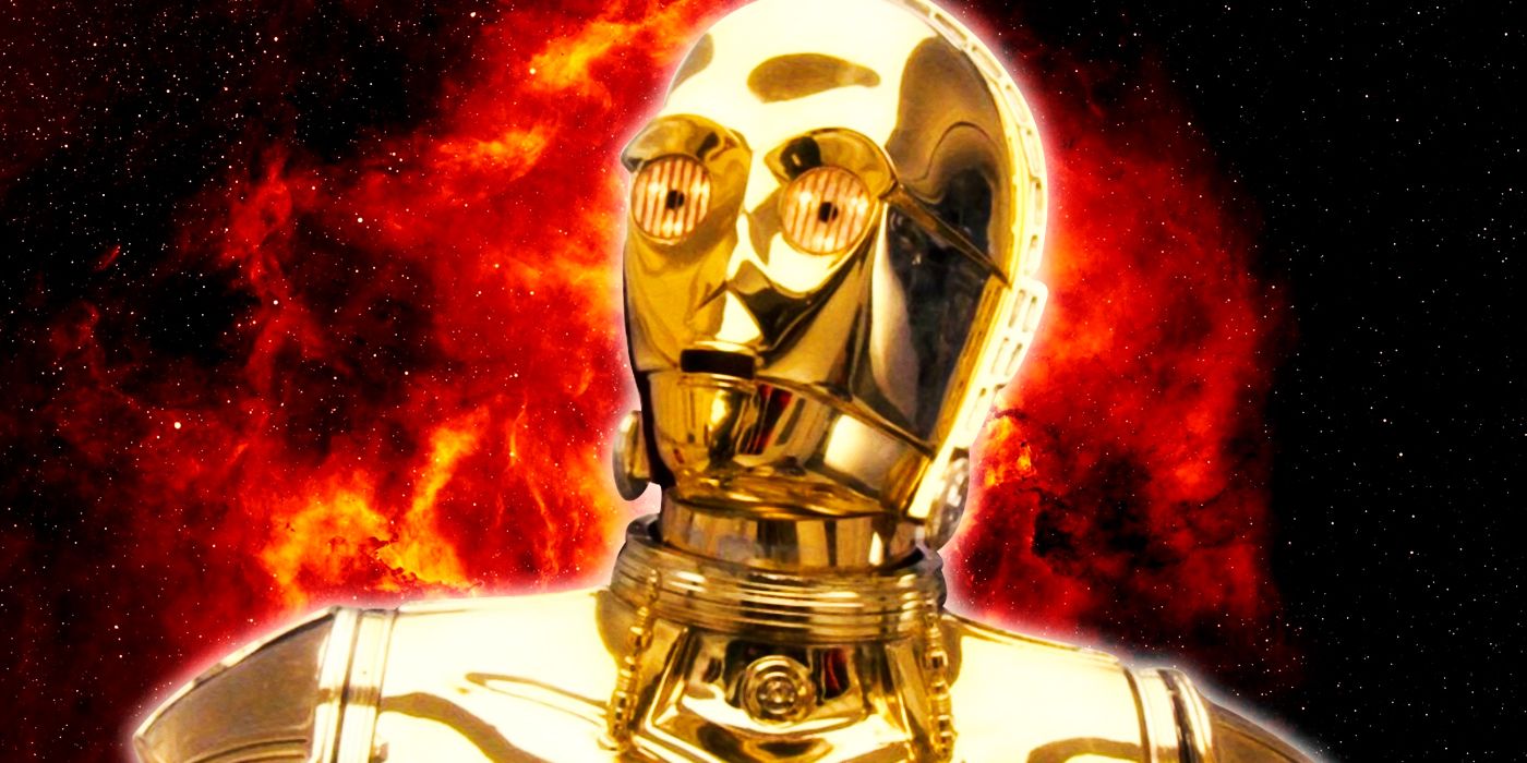 C3PO in Star Wars, against a galactic backdrop