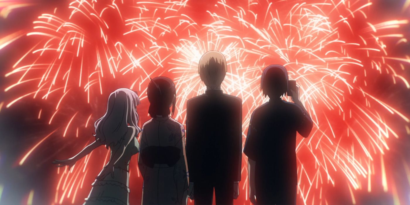 Cast of Kaguya Sama watching fireworks.