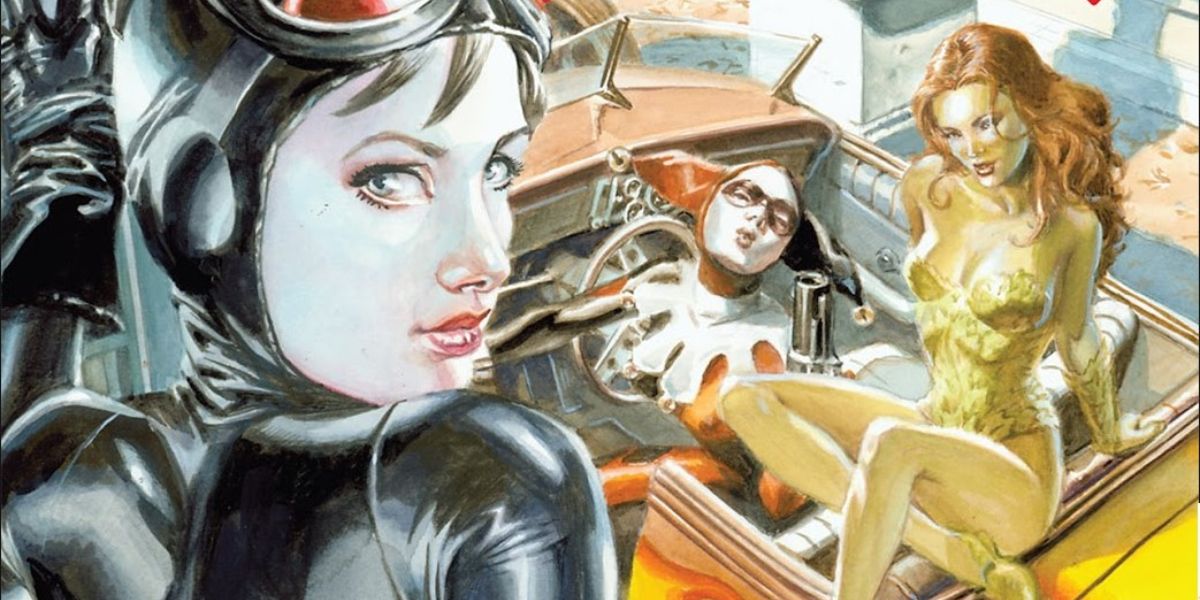 Catwoman, Poison Ivy, and Harley Quinn in Gotham City Sirens comic book cover art