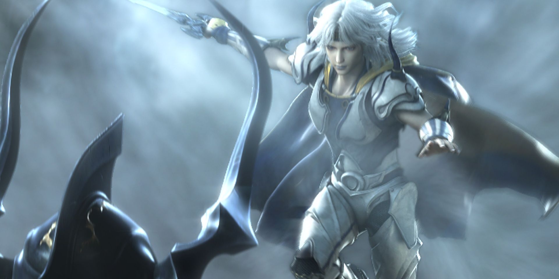 Cecil Harvey attacking Golbez from the Final Fantasy IV 3D Remake opening FMV. 