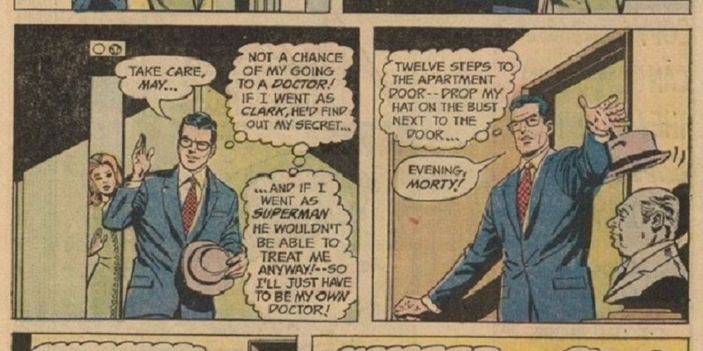 DC's Clark Kent greets the bust of Mort Weisenger in his home
