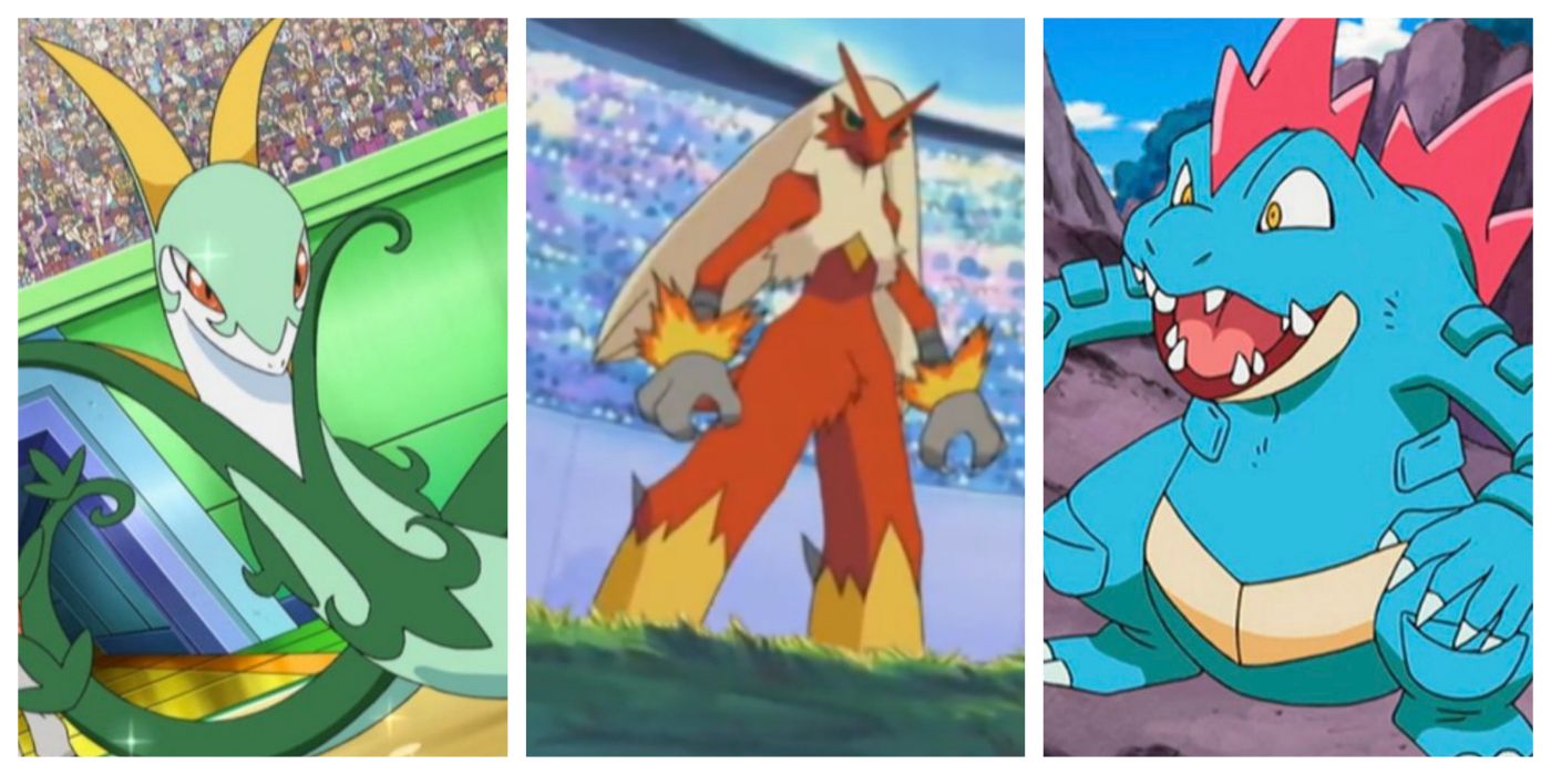 The grass, fire, and water starters of unova, hoenn, and johto respectively