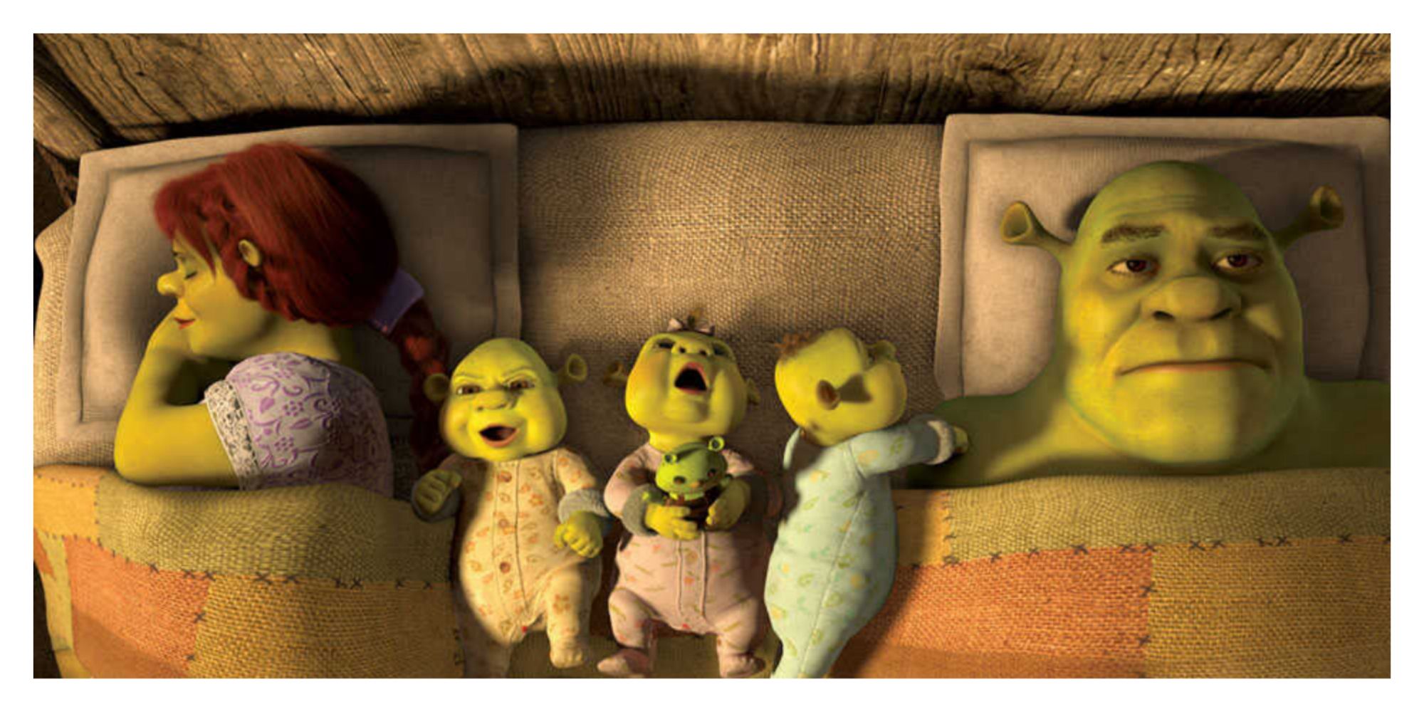 Shrek, Fiona, and his kids in Shrek Forever After