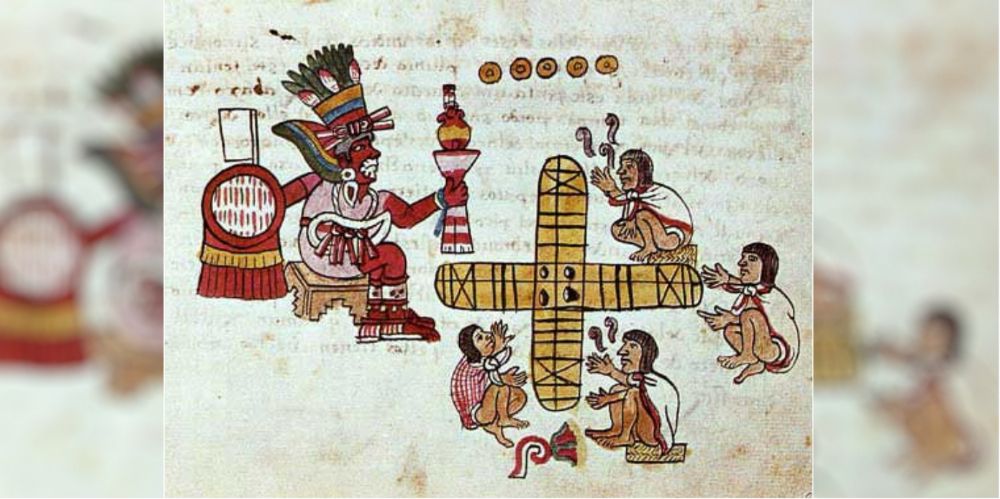A game of Patolli being watched by the god Macuilxochitl