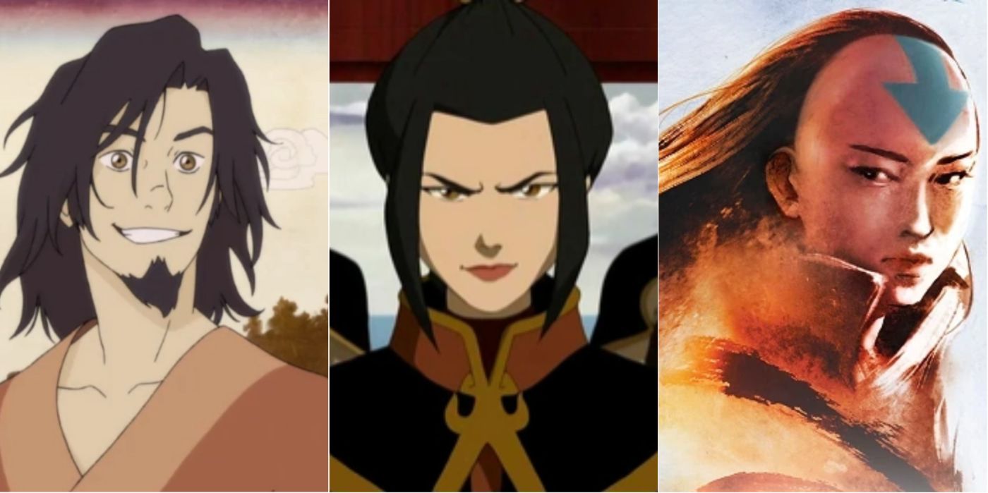 Split image of Wan, Azula, and Yangchen from the Avatar: The Last Airbender franchise