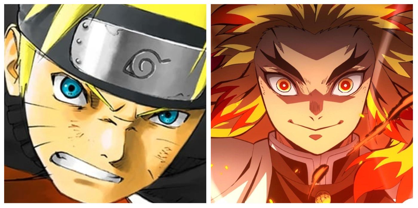 split image of Naruto from Naruto and Rengoku from Demon Slayer
