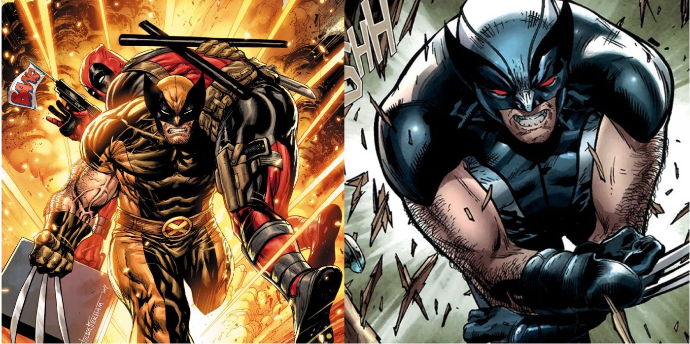 A split image of Wolverine's Krakoa-Era Costume and Black And Grey Costume from Marvel Comics