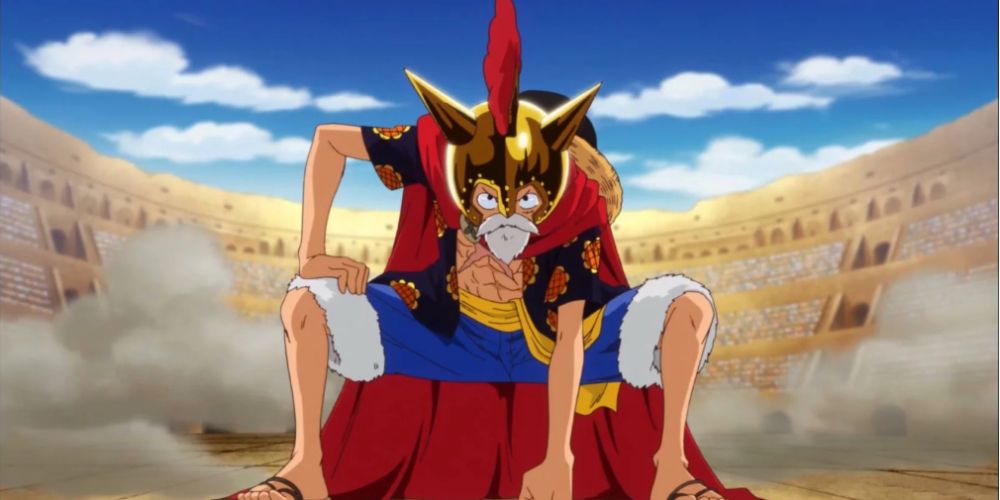 Gladiator Lucy, a disguise worn by Monkey D. Luffy, in the Dressrosa arc of One Piece