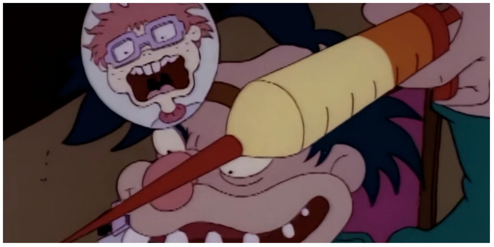 Chuckie Finster and Dr. Lector in the Rugrats season 2 episode titled the shot