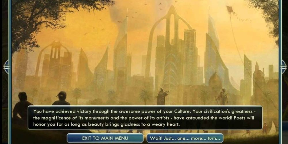 The victory screen for a Culture Victory in Civilization V
