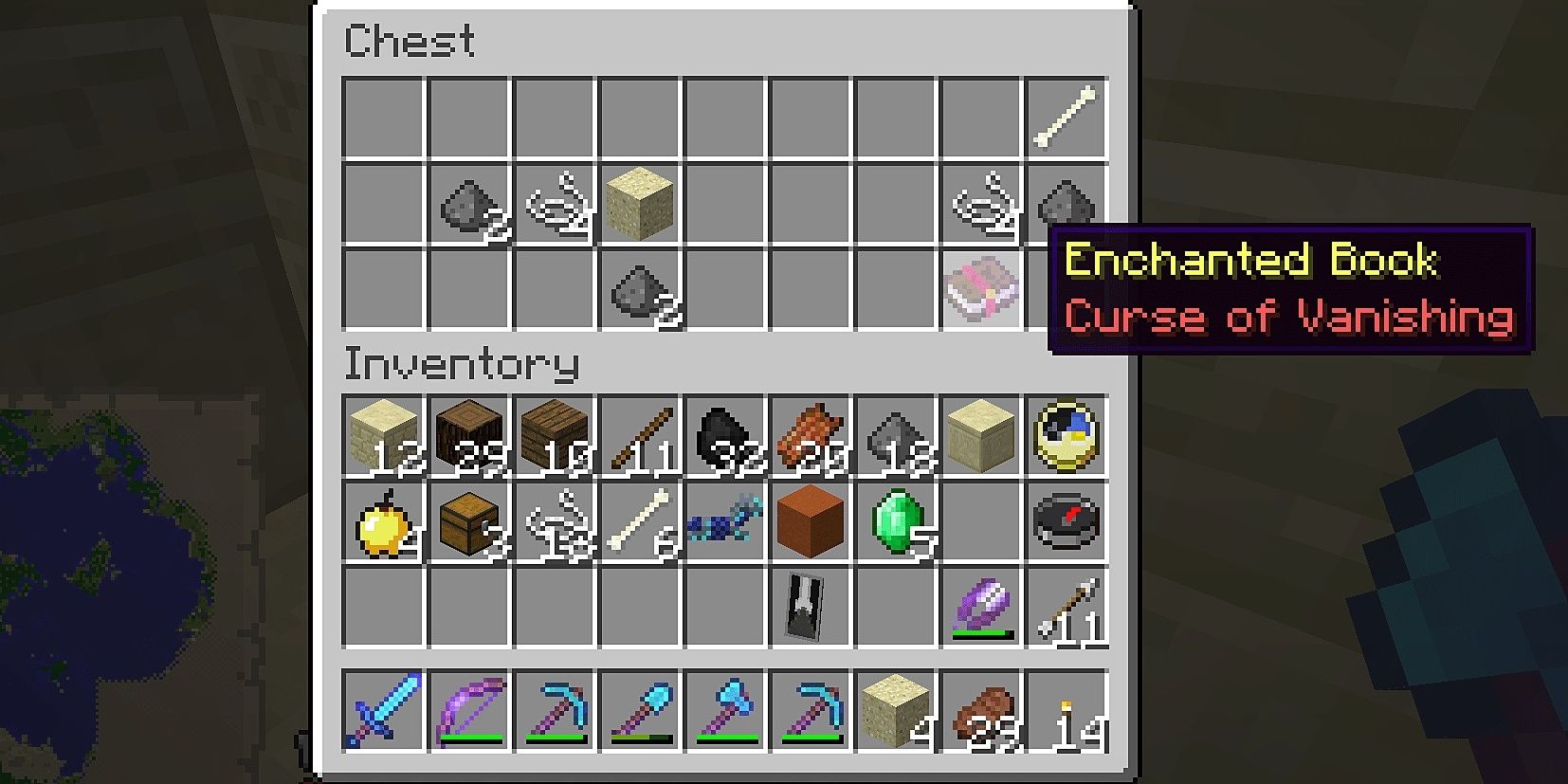 Curse Of Vanishing Enchantment Book can be used on a pickaxe in Minecraft