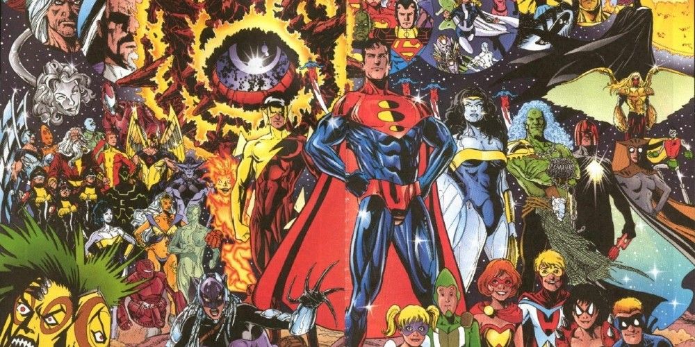 An image of comic art depicting the comic cover for DC One Million
