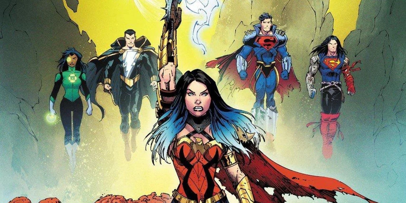Dark Nights Death Metal from DC Comics. featuring Jessica Cruz, Black Adam, Wonder Woman, Superboy-Prime, and Superman