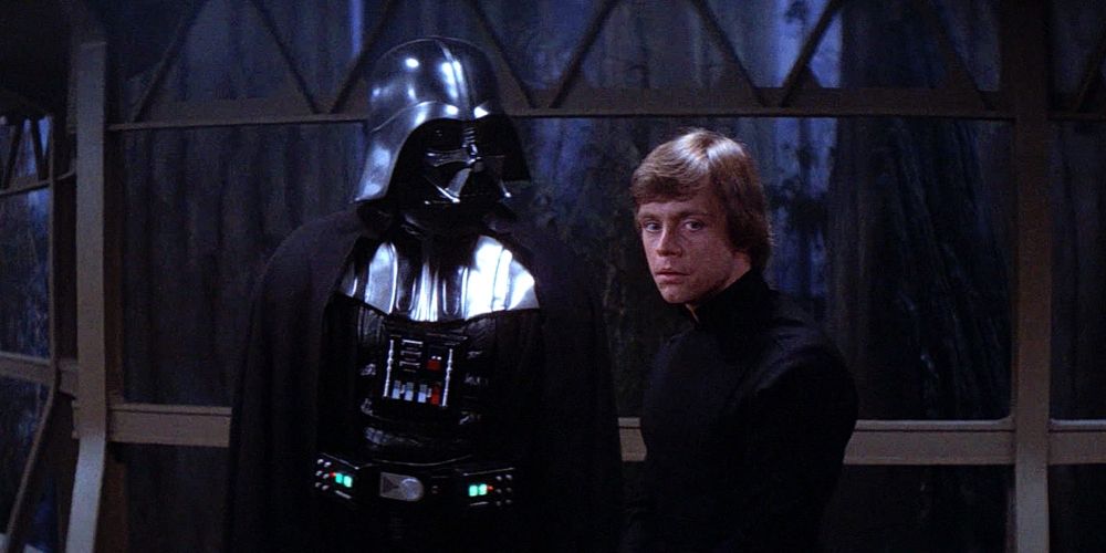 Luke Skywalker surrenders to Darth Vader in Star Wars Episode VI: Return of the Jedi
