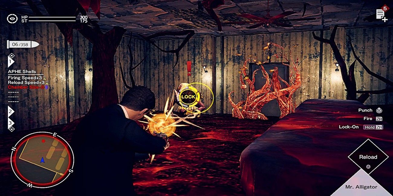 Screenshot depicting detective Francis York Morgan fighting an opponent in the otherworld, as seen in Deadly Premonition 2: A Blessing in Disguise.