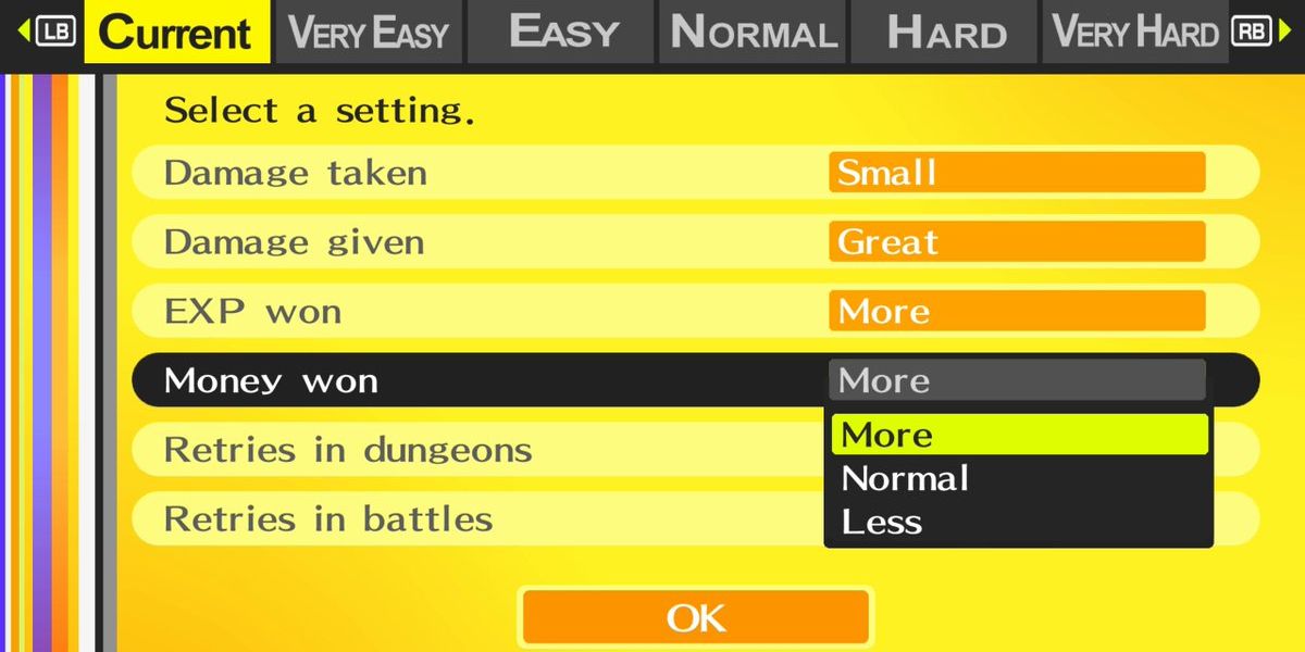 Difficulty menu in Persona 4 Golden