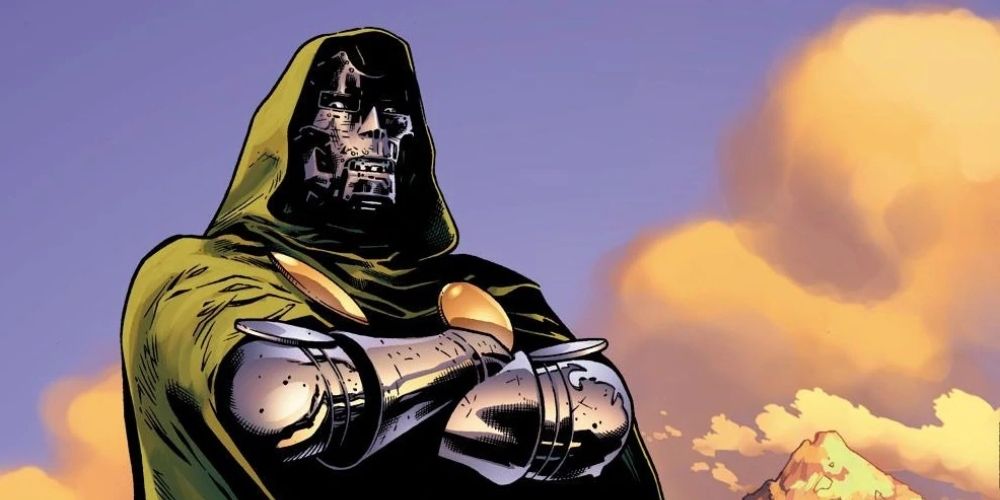 Doctor Doom in front of a blue sky in Marvel Comics
