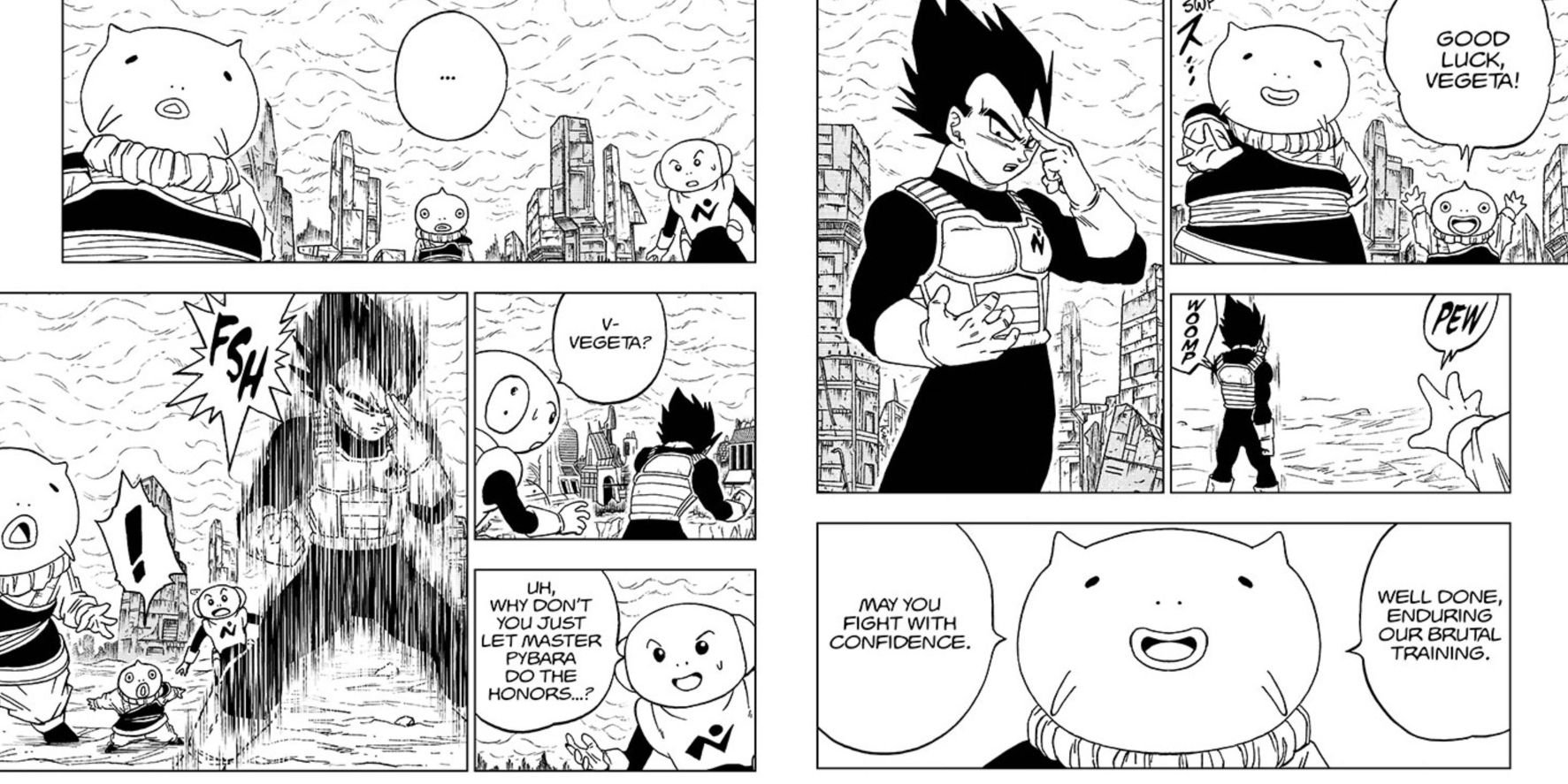 Vegeta usa transmissão instantânea em Yardrat no mangá Dragon Ball Super.