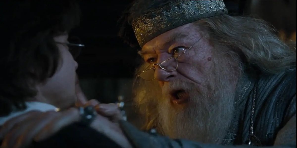 Dumbledore questions Harry in Harry Potter and the Goblet of Fire.