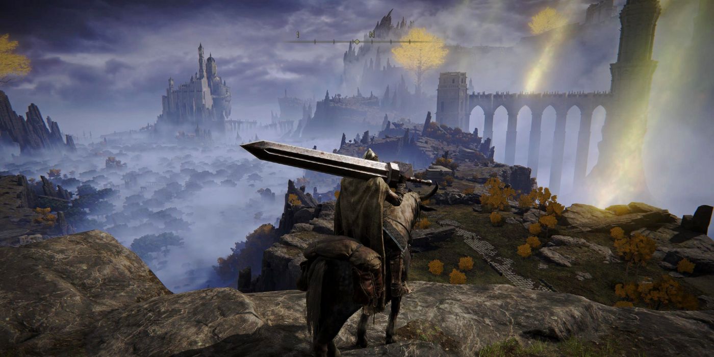 Elden Ring player with sword looks over The Lands Between.