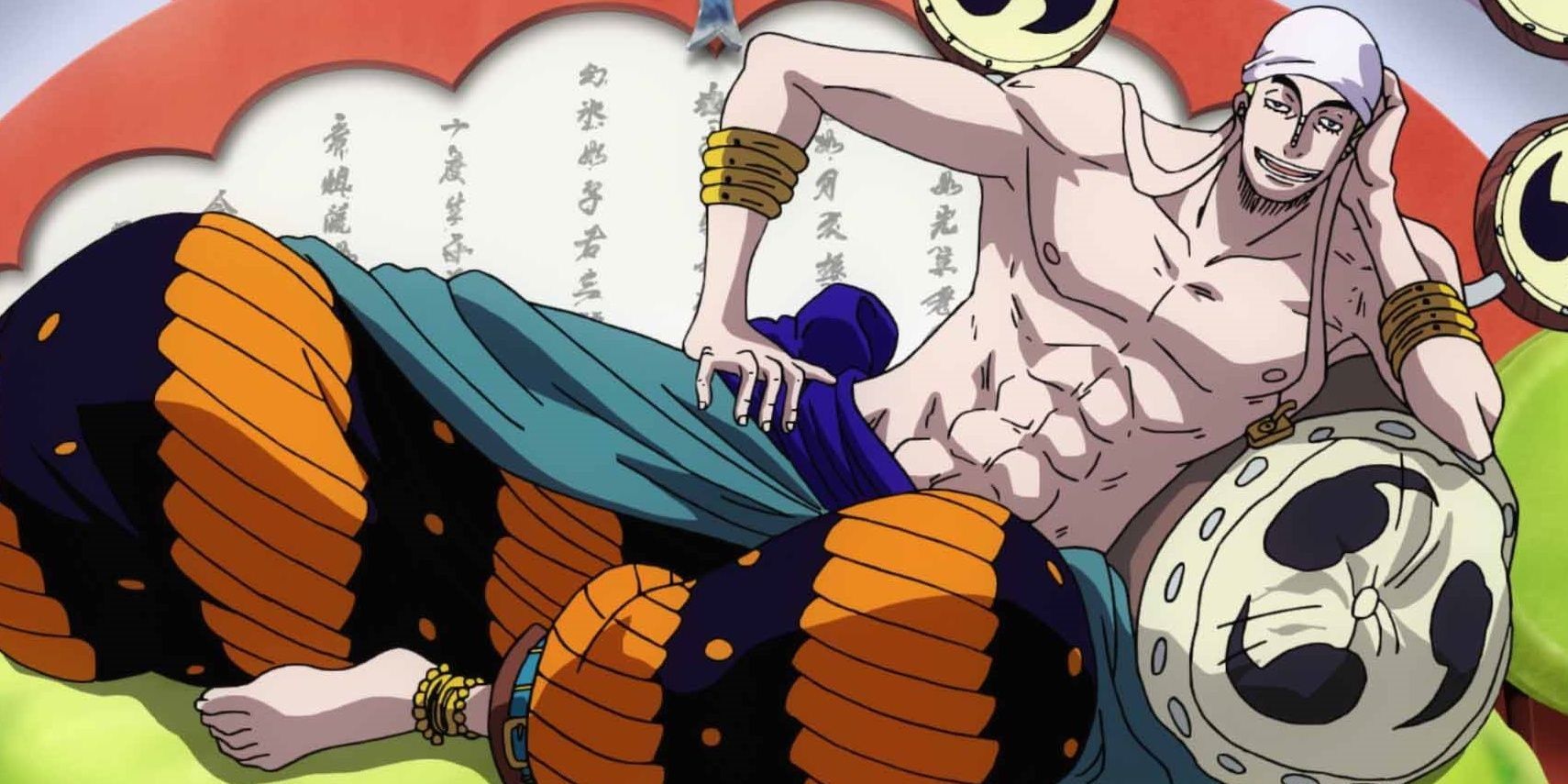 Enel from One Piece lounging on a pillow