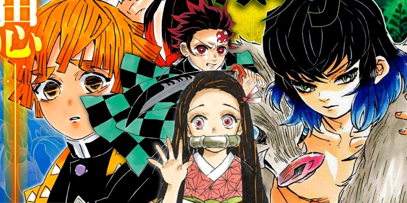 Members of the Demon Slayer Corps with Nezuko waving in front.