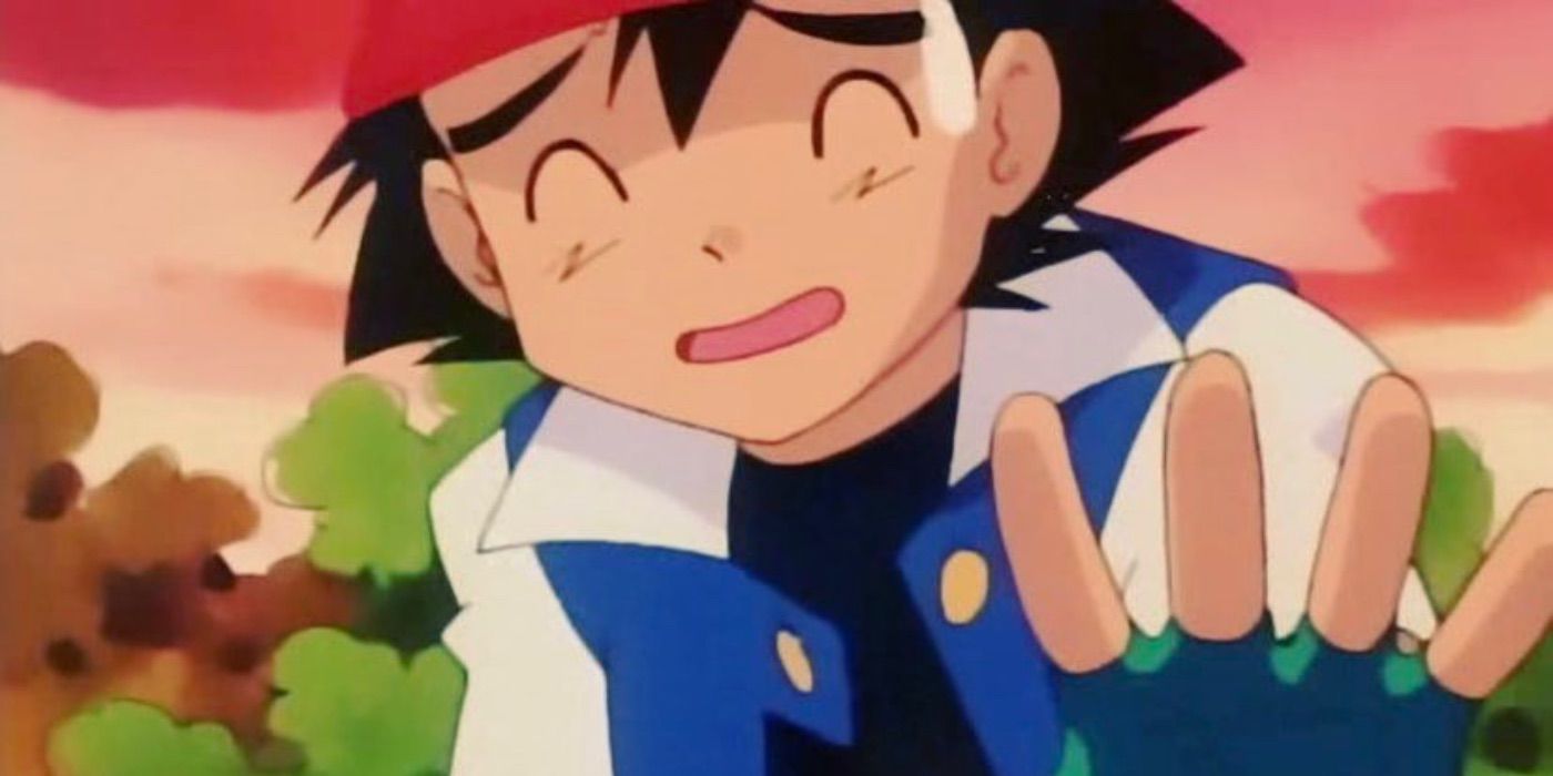 Ash from the Pokémon Anime sweating and holding hand up