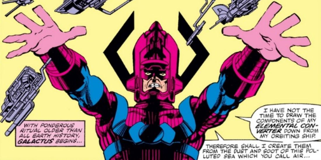 Galactus uses his powers to construct a world-devouring device in Marvel Comics